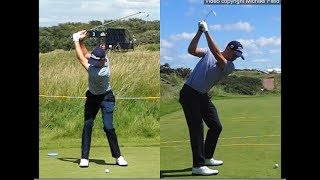 Justin Thomas golf swing  Long Iron faceon amp downtheline July 2017 [upl. by Aiotal]